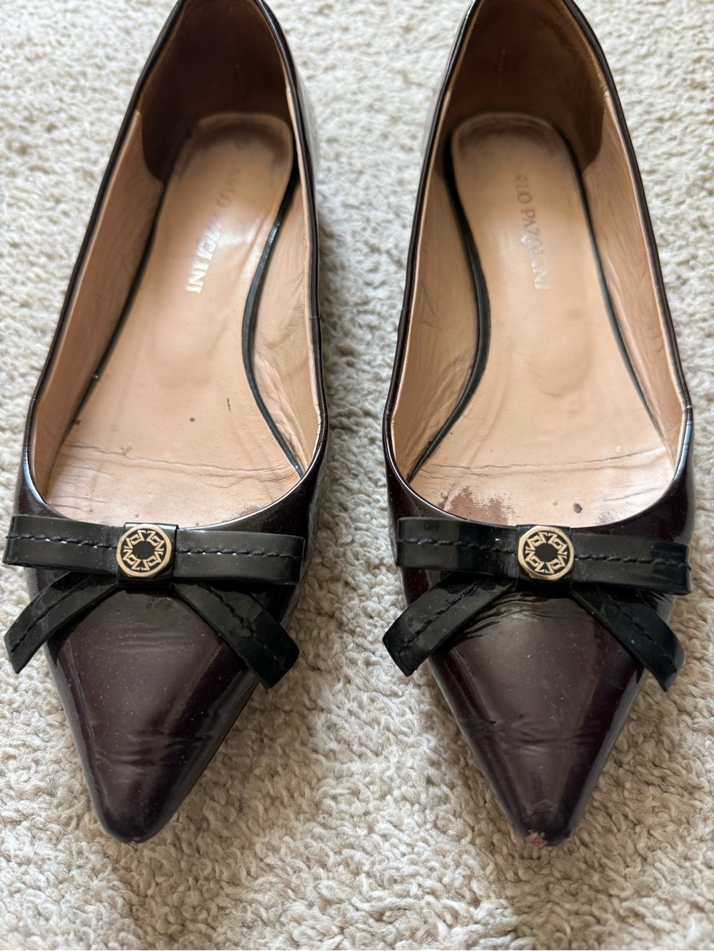 Carlo Pazolini Black Patent Leather Bow Flats Sz 36